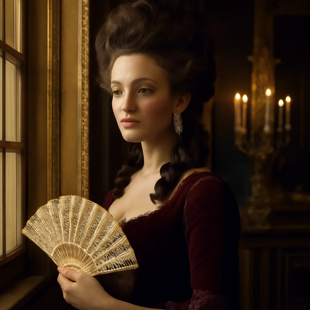 Salon aristocratique XVIIIe siècle avec miroirs dorés, mise en scène du pouvoir social féminin
