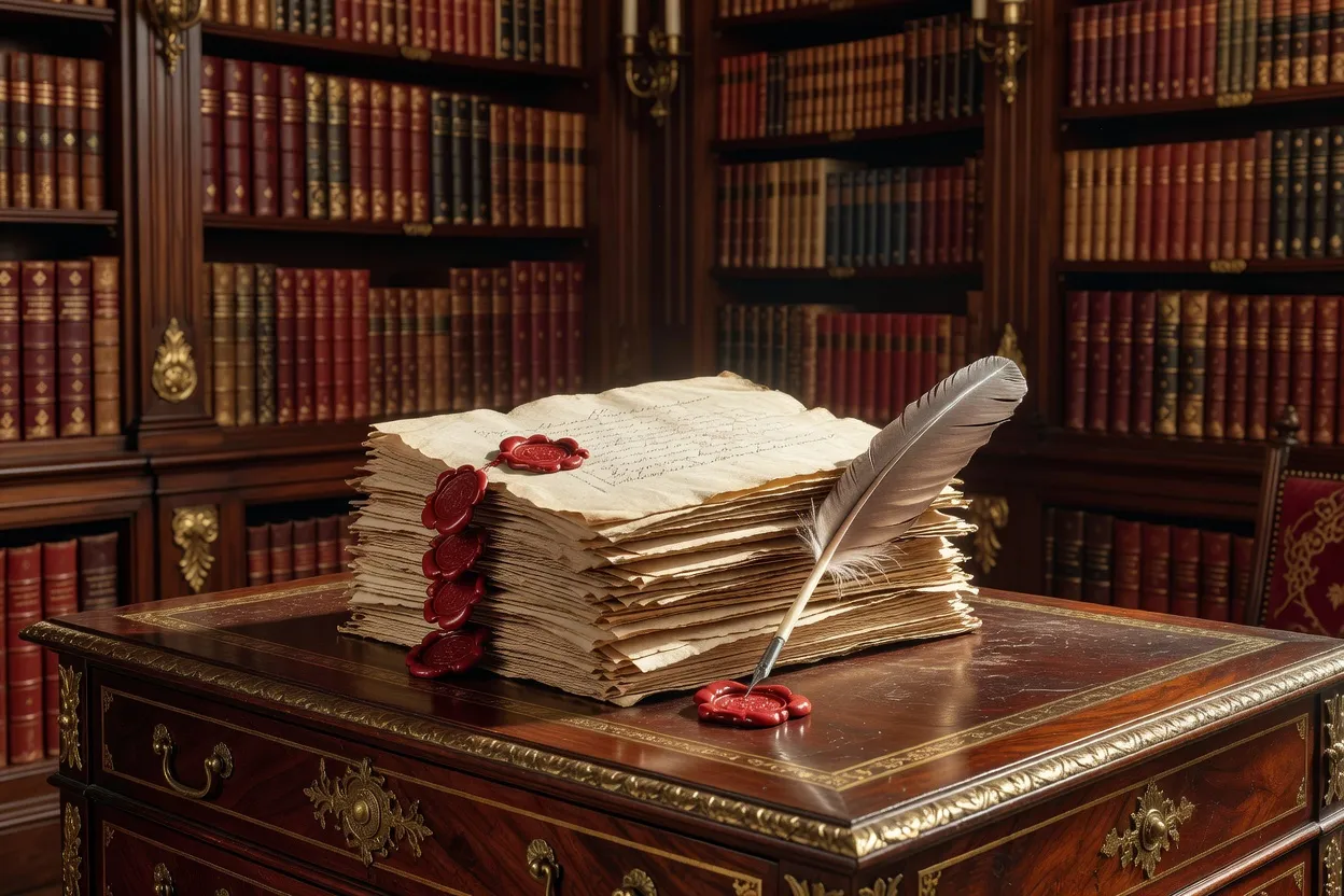 Plume, encrier et lettre cachetée de cire, symboles de la correspondance des Liaisons Dangereuses