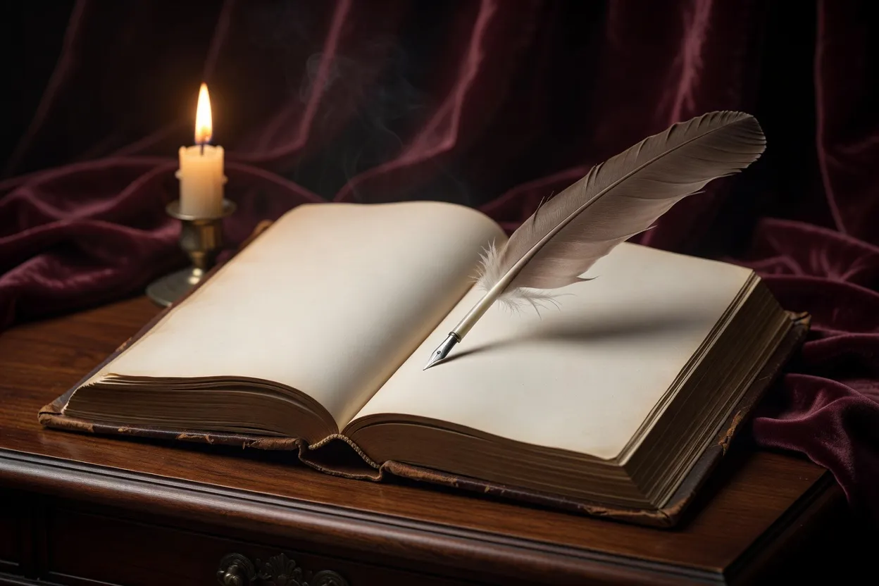 Livre ancien ouvert avec plume, symbole de la réflexion philosophique sur la liberté